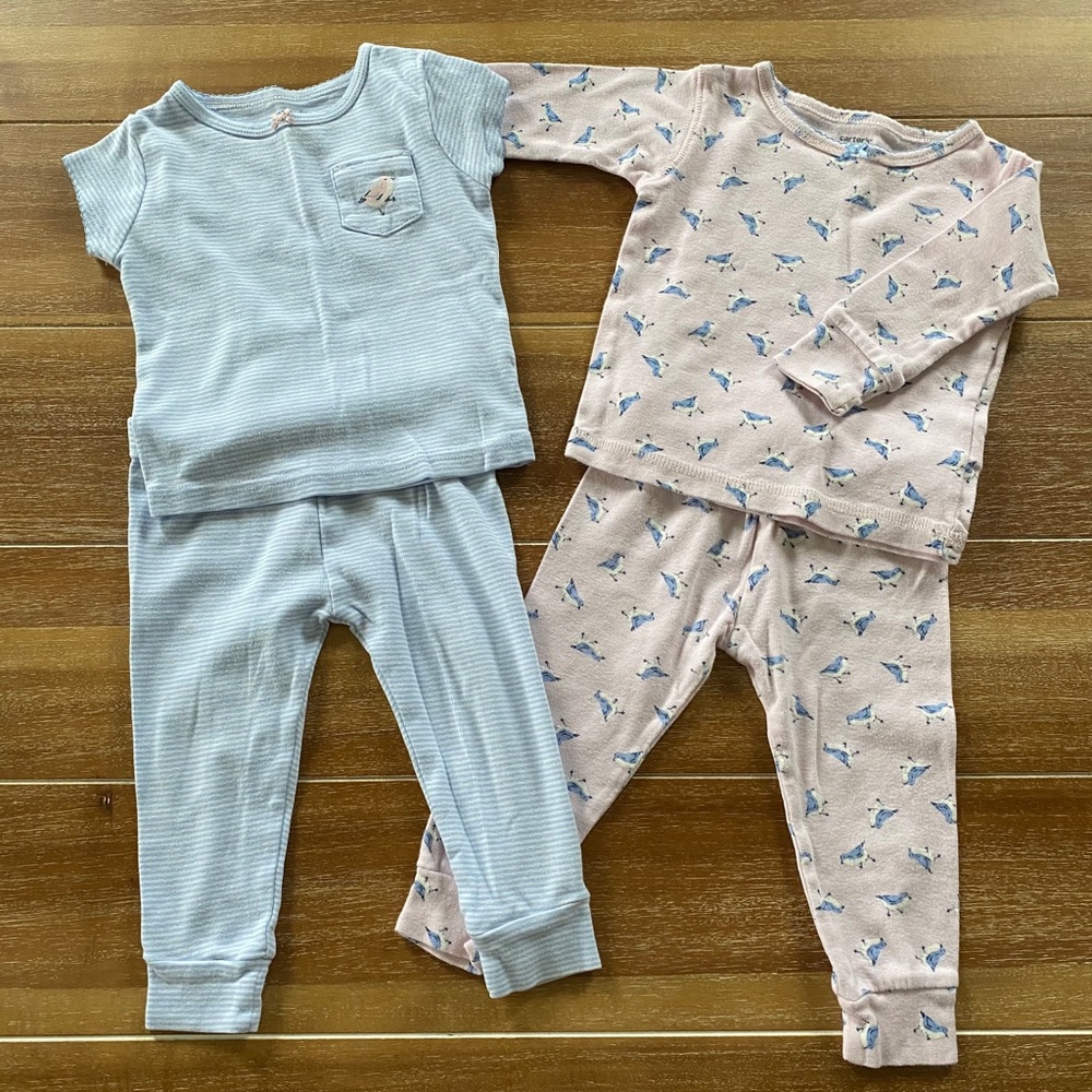 Carter’s pink and blue bird 4-piece pajama set